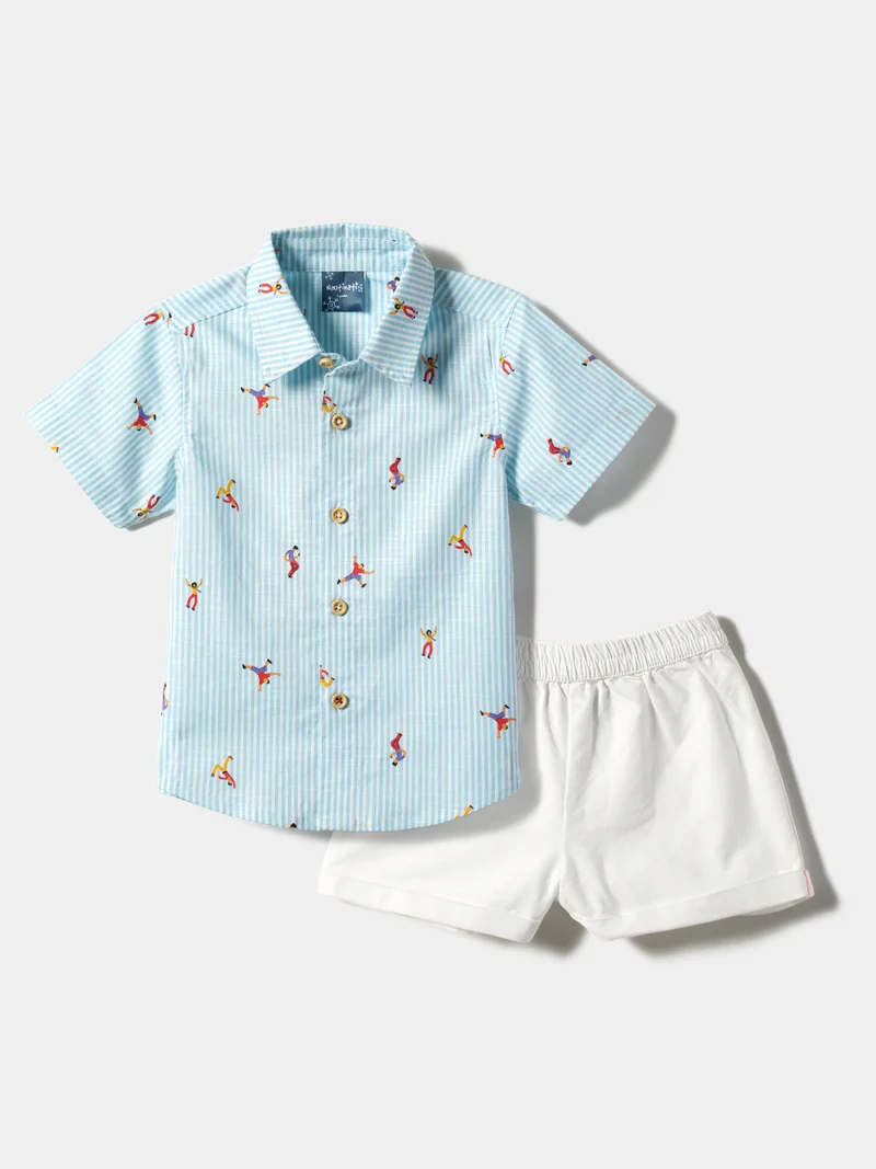 Nautinati Boys' Cotton Blend All-over Athlete Printed Shirt & Shorts Co-ord Set
